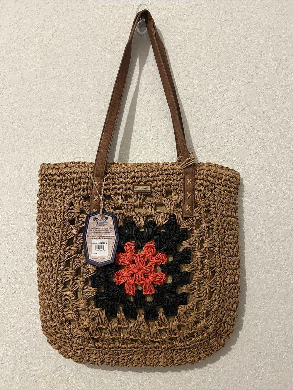Sun n sand Woven Straw Tote Bag with Leather Straps